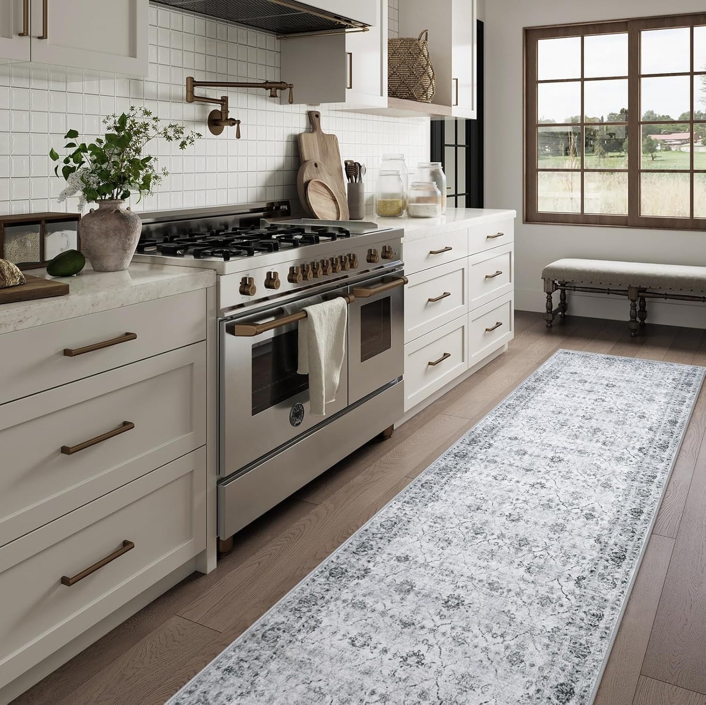 Vintage Machine Washable Runner, 2.6x10 Non Shedding Hallway Rug for Bedroom Bathroom, Ultra-Thin Soft Non Slip Carpet Runners for Entryway Laundry Room (2'6"x10', Grey)