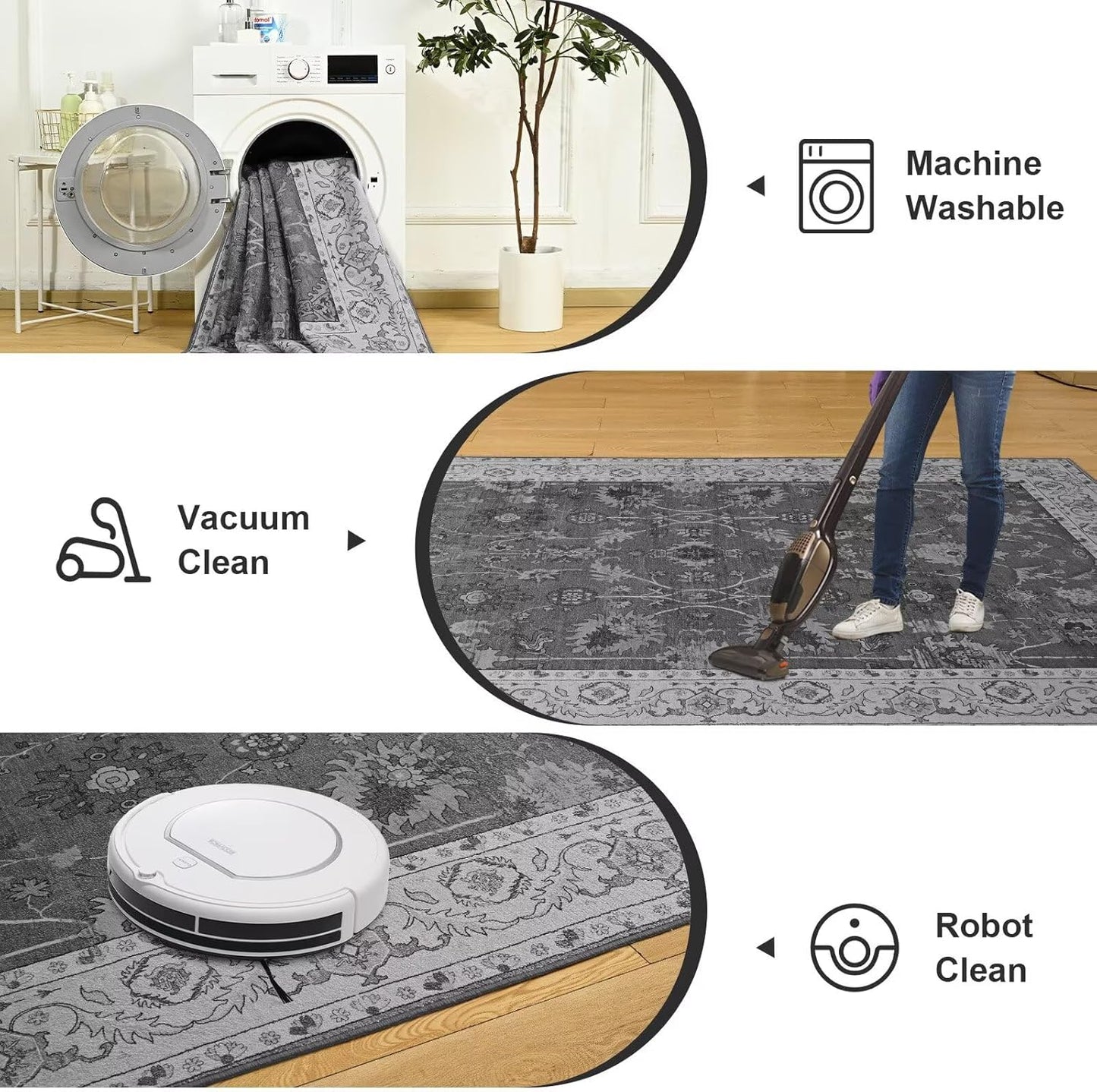 Vasofe 4x6 Rug for Bedroom, Washable Living Room Rugs for Dining Room, Black Indoor Floor Mat, Vintage Floral Mats for Home Decor, Farmhouse, Laundry Room, Non Slip Low Pile Soft Modern Carpet