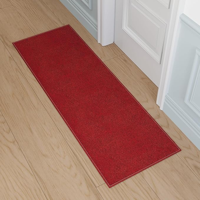 Ottomanson 20" x 59" Ultra-Thin Hallway Runner Rug - Durable Non-Slip Carpet for High-Traffic Areas - Fits Under Doors for Seamless Entry - Ideal for Kitchen, Entryway, Bedroom & Living Room, Red