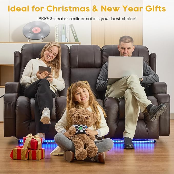 IPKIG 67" Power Reclining Loveseat Sofa, Electric Home Theater Seating with Console/4 Colors Ambient Lighting/Bluetooth Speakers/USB Ports/Built-in Outlets (Brown, Loveseat Recliner)