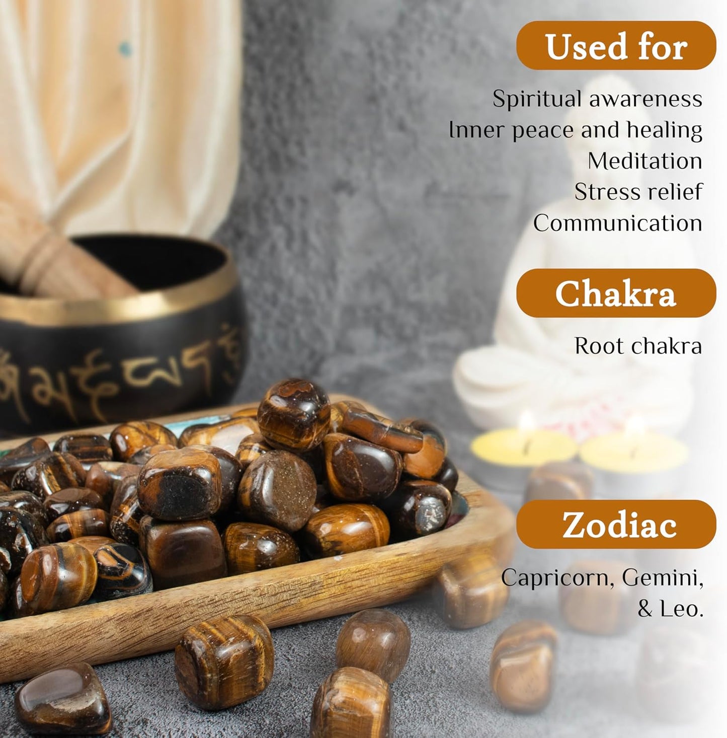 Crocon Stones Set | Pocket Crystal Healing gemstones | Tumble Collection palm stone | Good Luck |Charm Gift Craft | Home Decor 1 LB (Tiger eye Tumble, 1 LB)