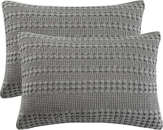 PHF 100% Cotton Waffle Pillow Shams Standard Size, 2 Pack 20" x 26" Soft Skin-Friendly Pillowcases, No Filling, Aesthetic Woven and Breathable Waffle Weave Pillow Case Covers for Bed, Dark Grey