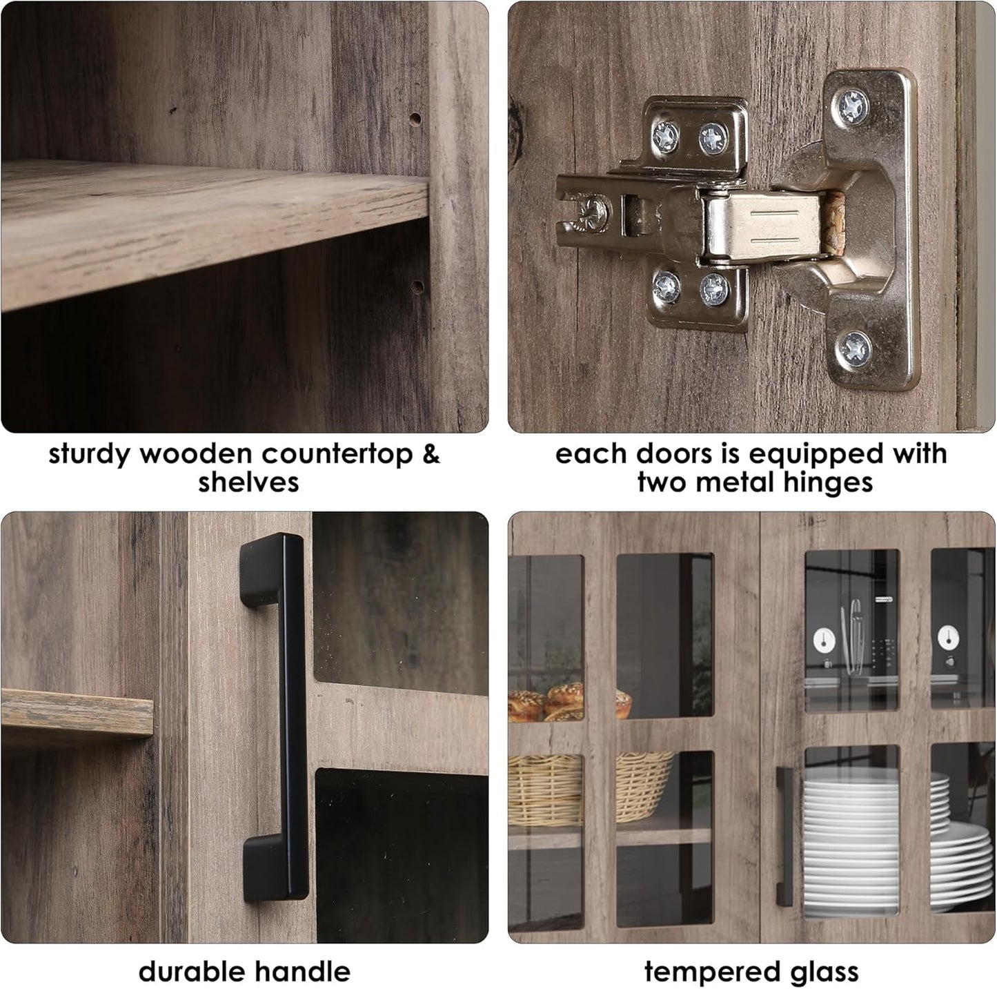 Keyluv Kitchen Pantry Storage Cabinet 71" Tall Freestanding Pantry Cabinet, Farmhouse Glass Door Buffet with Oven Countertop, Large Wood Hutch for Kitchen, Living Room and Dining Room, Rustic