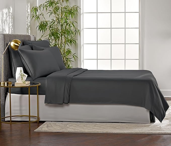 Pure Bamboo California King Sheets, Genuine 100% Organic Viscose Derived from Bamboo Bed Sheet Set, Soft & Cooling, Double Stitching, 2 Year Quality Promise (California King, Charcoal)