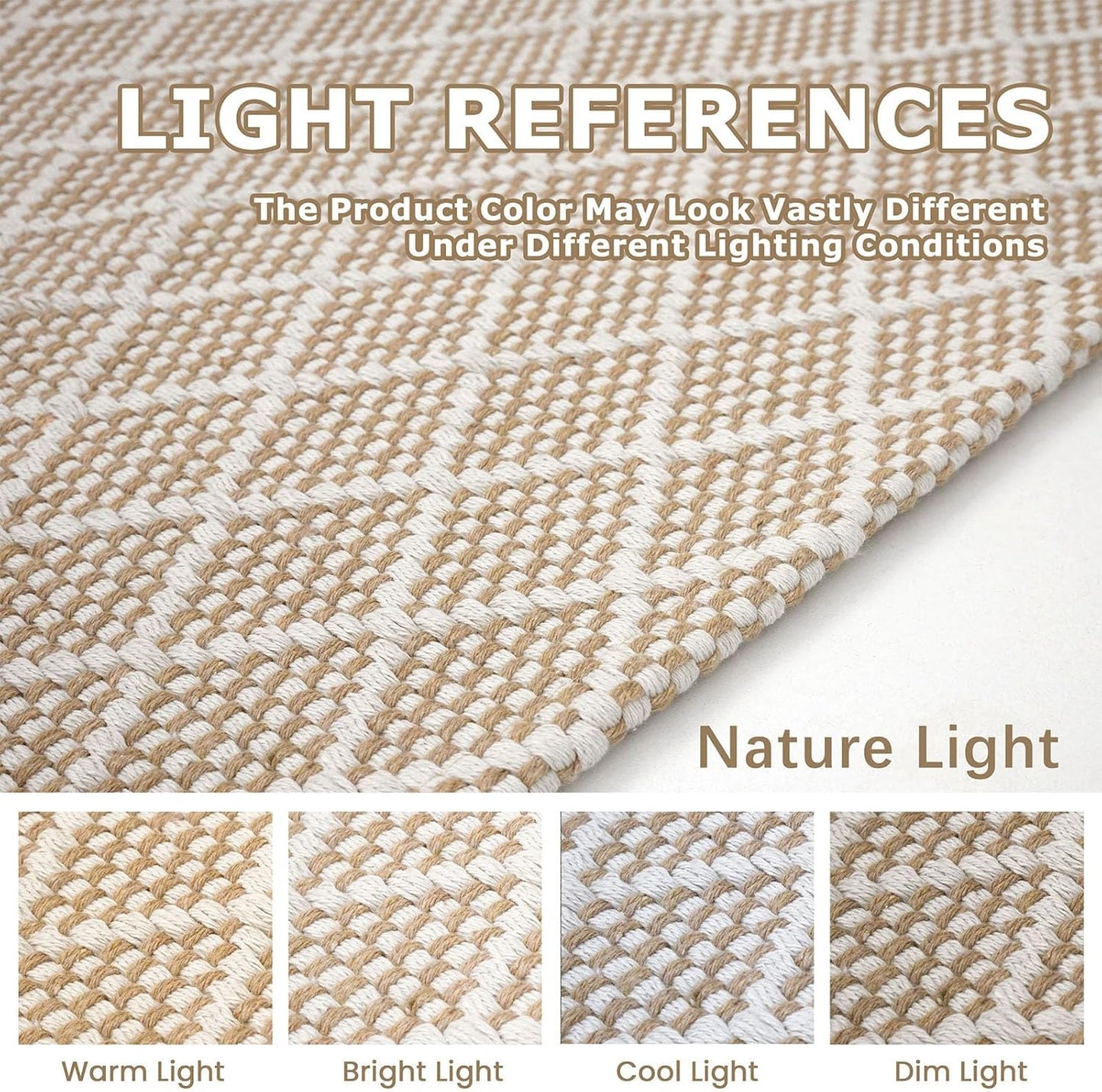 KOZYFLY Area Rug 3x5 Ft Washable Rugs for Entryway Non Slip Rubber Backed Throw Rugs Indoor Door Mat Woven Cotton Floor Carpet for Front Door Entrance Foyer Kitchen, Tan/Beige