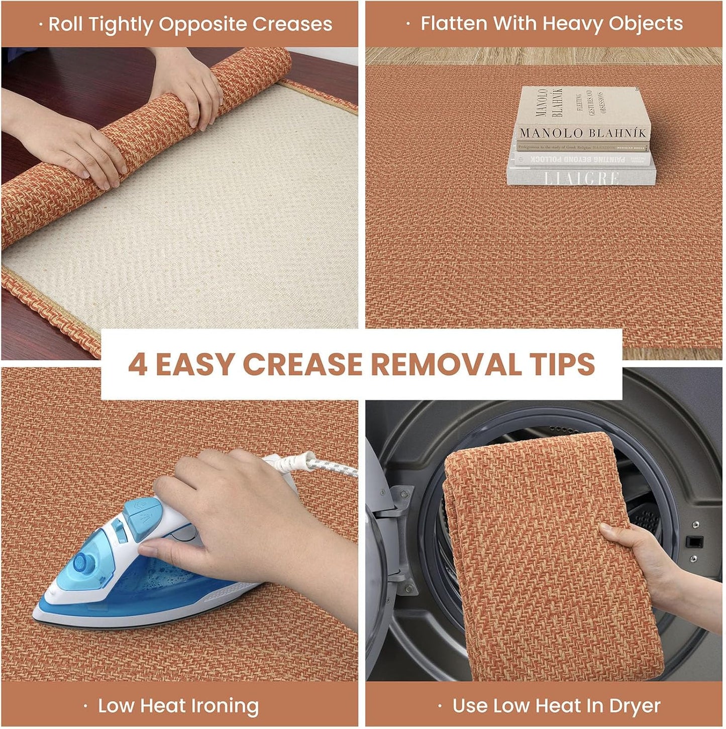 IOHOUZE Washable Runner Rug 2x5 Non Slip Runners for Hallways Entryway Runner Indoor, Kitchen Throw Rug Woven Cotton Floor Carpet for Hall Entrance Bedroom, Rustic Orange