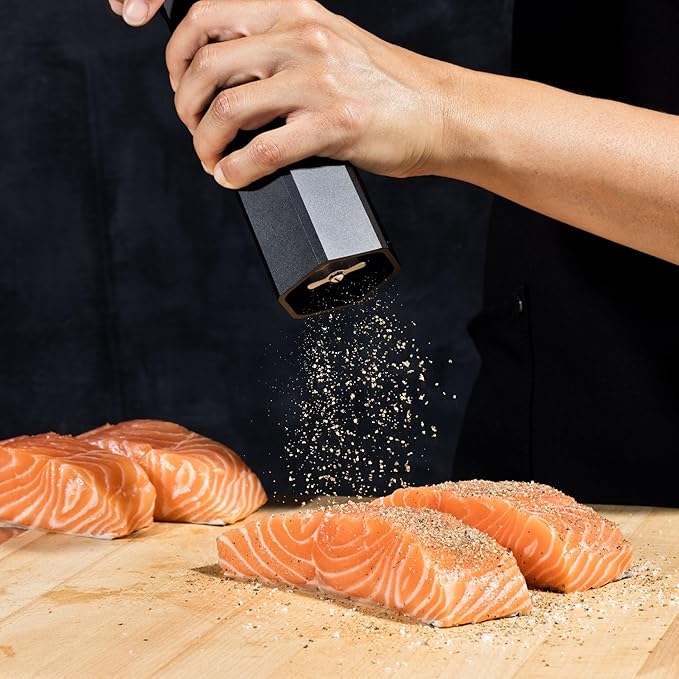 HexClad HexMill Pepper Grinder, Professional Grade Heavy Duty, Refillable, Aluminum Matte Black, Adjustable Ten Coarse Grind Settings