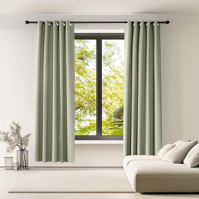 Blackout Room Darkening Thermal Insulated Curtains with Grommets for Bedroom Living Room Kitchen Natural Curtains 55x72 Inches Long 2 Panels Home Decor