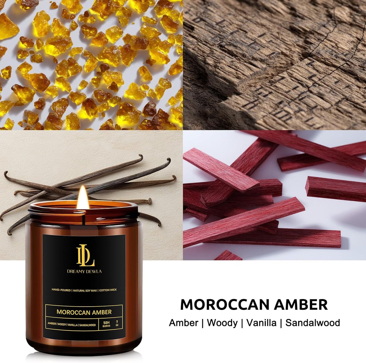 Moroccan Amber Scented Candles, Soy Candle for Home Scented, Candles Gift for Women Men, 7oz with 50 Hour Burn Time