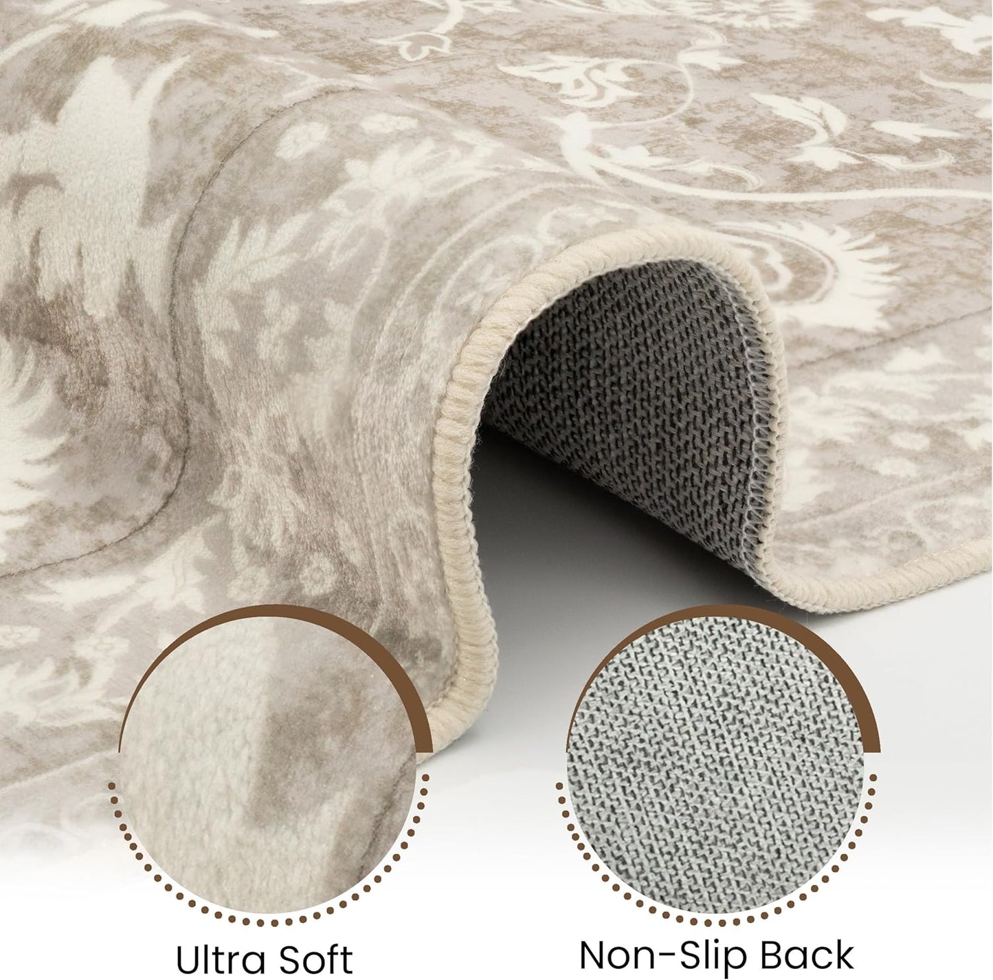 Washable Runner Rug 2.5x8 | Non Slip Rug Runners for Hallways, Entryways, Kitchens, Bathrooms, Bedrooms | Ultra-Soft Flannel Carpet Runners with Rubber Backing (Floral Sand, 2.5x8)