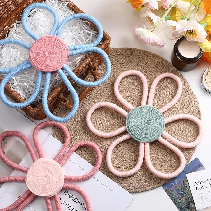 Peryiter 3 Set 10 Inch Boho Nursery Decor Woven Daisy Flower Macrame Wall Hanging for Baby Girls Nursery Home Bedroom Dorm Decor (Stylish Color)