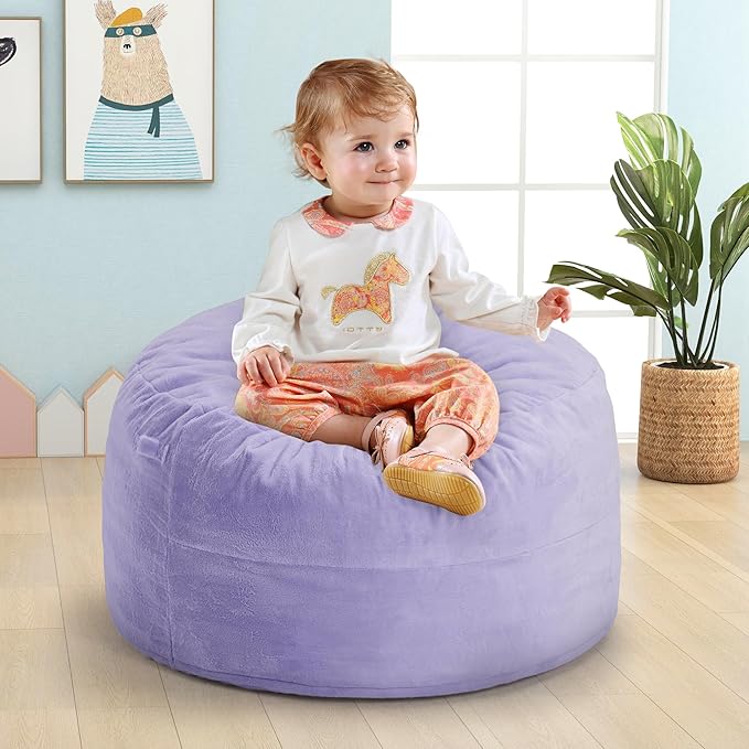 Hobestluk Bean Bag Chairs 2.5FT Bean Bag Chair with Memory Foam Filled & Plush Faux Fur Cover Small Bean Bag Chairs for Playroom, Living Room, Bedroom (Purple)