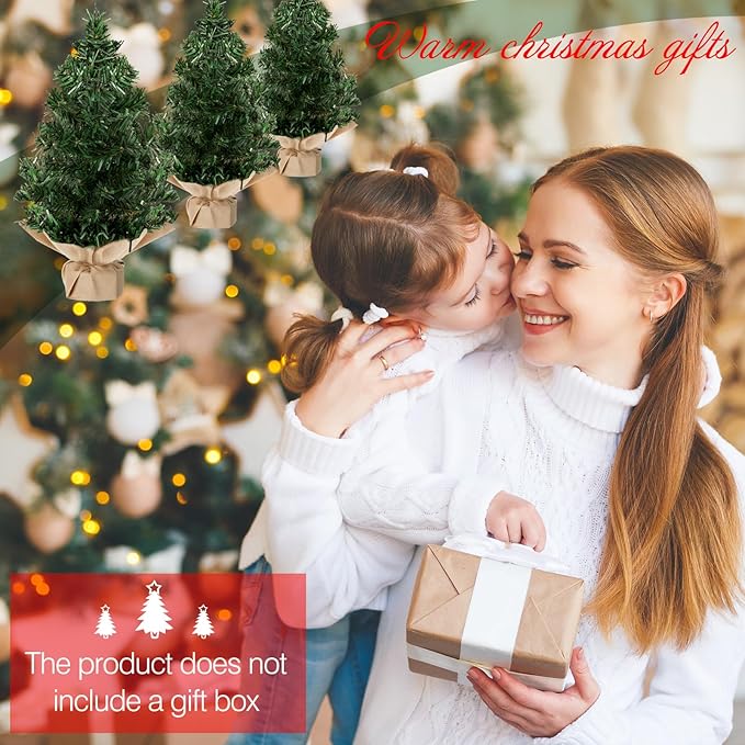 Yinder Tabletop 6 Pcs Mini Christmas Tree 23.62 Inch Artificial Mini Xmas Miniature Pine Christmas Tree with Linen Base for Xmas Holiday Decorations Indoor Home Kitchen Dining Table