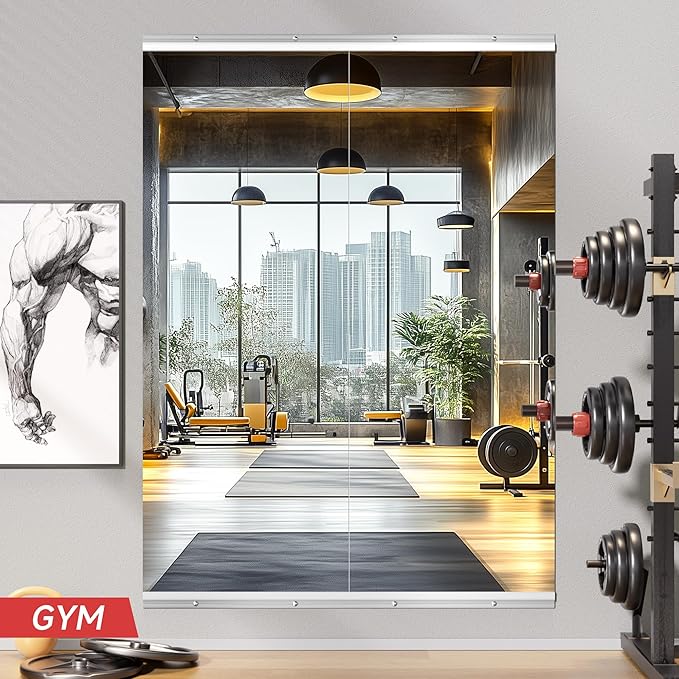 Home Gym Mirror, 63'' x 24'' x 2PCS, Large Full Body Mirror for Yoga, Frameless Tempered Glass, Wall Mounted for Home Gym, Garage, Bedroom, Bathroom