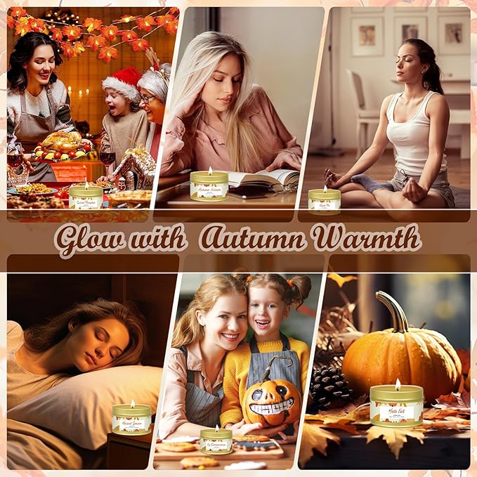 6 Pack Small Fall Candles Set,Pumpkin Scented Candles for Home Decor,Halloween Candle Gifts for Women, Jar Candle Scents of Berry, Spiced Apple Pie,Autumn Breeze,Thanksgiving, Fall Decoration Candle