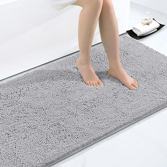 Smiry Luxury Chenille Bathroom Rugs 40x32, Extra Soft and Absorbent Shaggy Bath Mat, Machine Washable, Non-Slip Plush Carpet Runner for Tub, Shower, and Floor, Home Decor Accessories, Light Grey