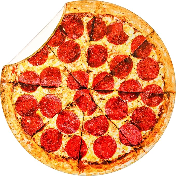 Vessia Pizza Printed Throw Blanket, Realistic Funny Round Food Blanket for Adults and Kids, 300GSM Novelty Pepperoni Pizza Throw for Couch, Sofa, Bed, Fun Home Decor for All Seasons(60 inches)