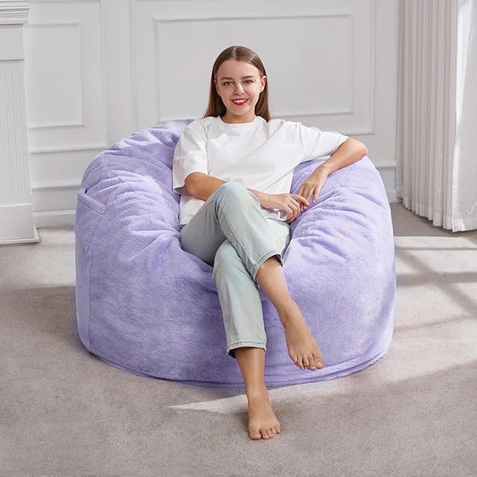 Hobestluk 3FT Bean Bag Chairs for Adults Large Beanbag Chair with Plush Faux Fur Cover Big Bean Bag Chair for Living Room Bedroom Dorm Office -Purple (36” x 36” x 22”)