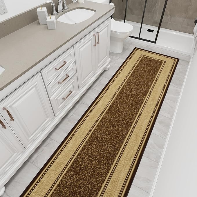 Ottomanson Hallway Runner Rug 2'7" x 9'10" Non Slip Border Area Rugs Easy to Clean Laundry Rug Runner Durable & Pet Friendly Floor Carpet Runners for Hallways Entryway Living Room Kitchen, Brown
