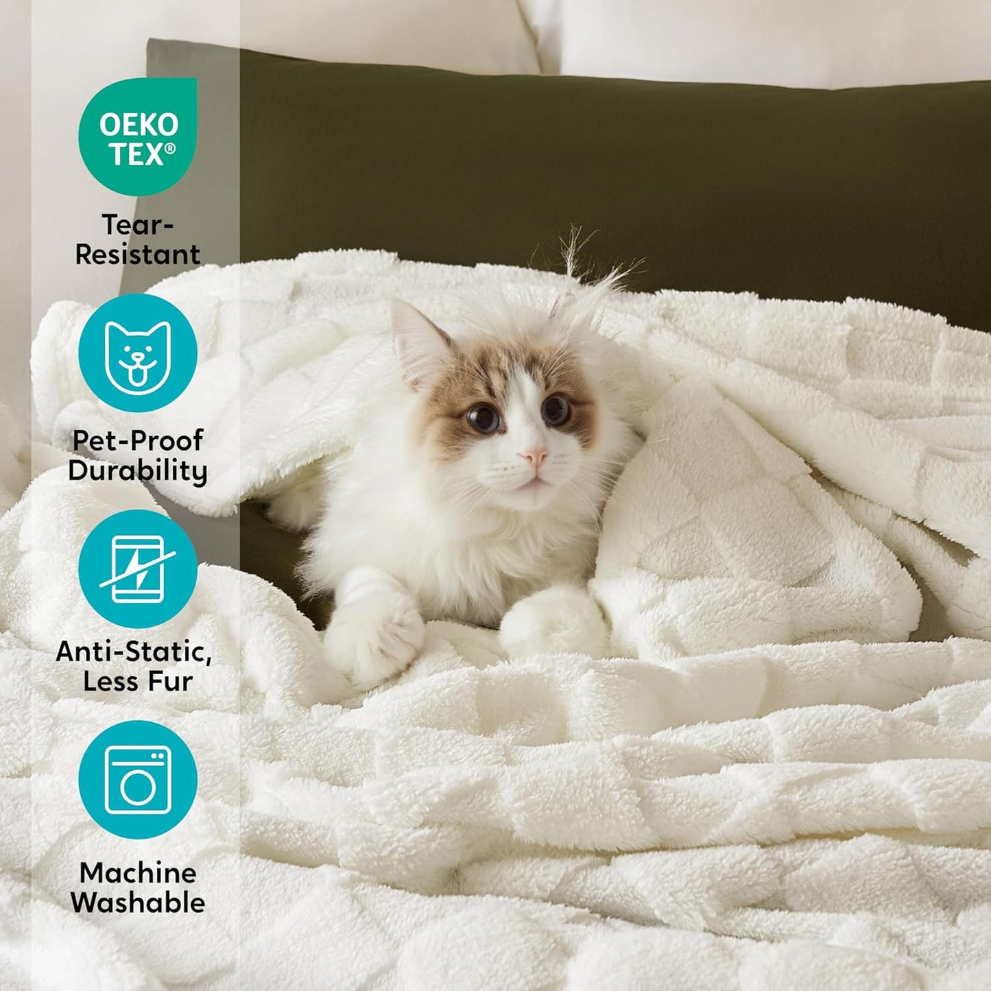 Joiedomi Twin Blanket for Bed, Soft White Fleece Checkered Blankets Gifts for Women Mom Girls, 280GSM Cozy Cute Soft Throw Home Room Decor Aesthetic Gifts 60x80 Inches