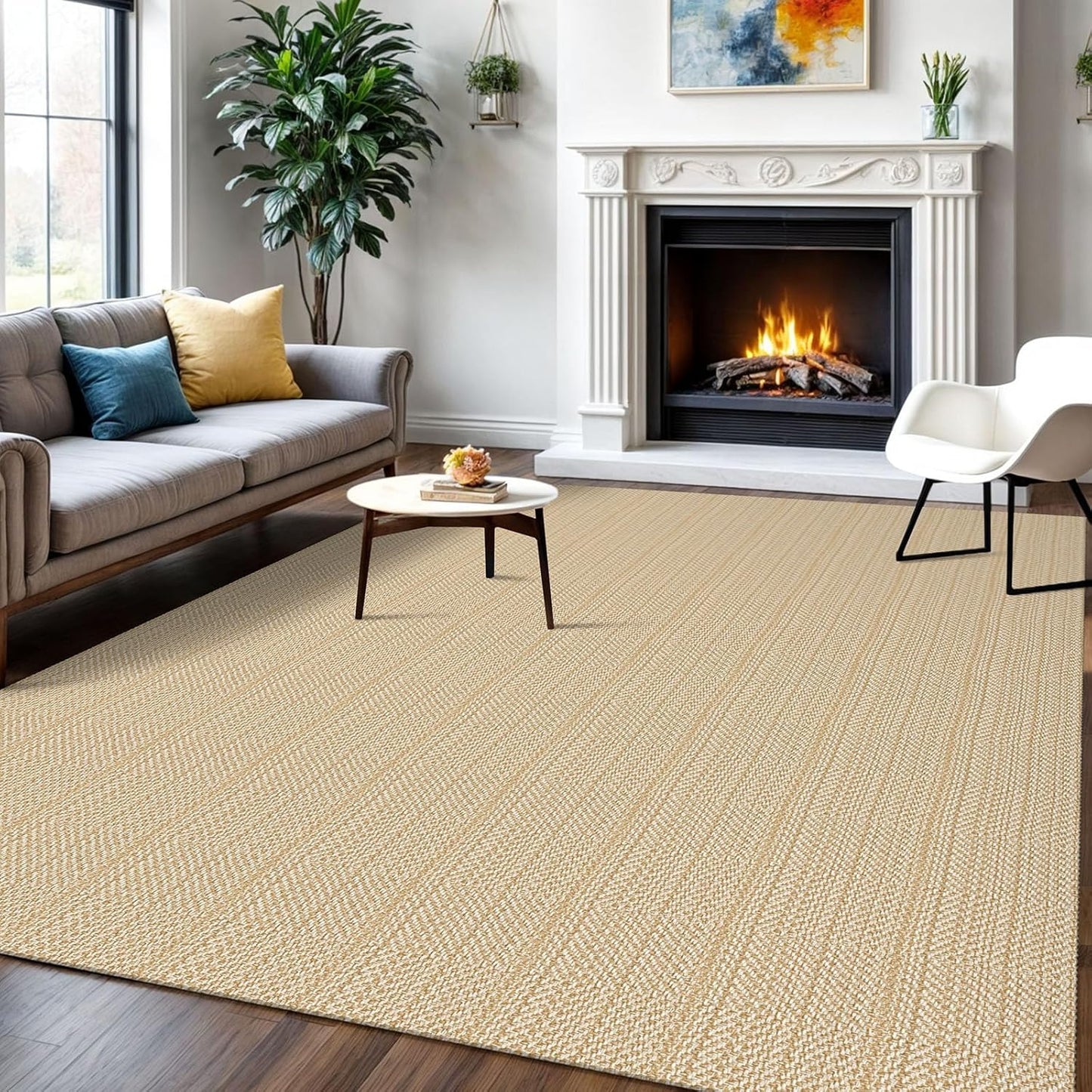 IOHOUZE Washable Area Rug 6x9 Non Slip Rubber Backed Rugs for Living Room, Dining Room Rugs Bedroom Rug, Woven Indoor Floor Carpet for Living Room Nursery, Warm Beige/Orange/Apricot