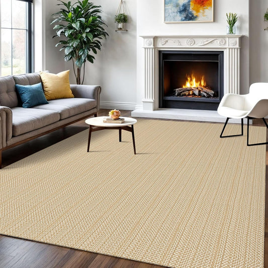 IOHOUZE Washable Area Rug 6x9 Non Slip Rubber Backed Rugs for Living Room, Dining Room Rugs Bedroom Rug, Woven Indoor Floor Carpet for Living Room Nursery, Warm Beige/Orange/Apricot