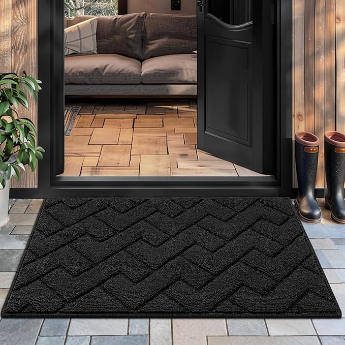 hicorfe Front Door Mat Indoor Entrance,20"x31.5" Absorbent Dirt Resist Welcome Door Mats,Stain and Fade Resistant,Non Slip Backing Entry Mat Doormat for Entryway(Charcoal)