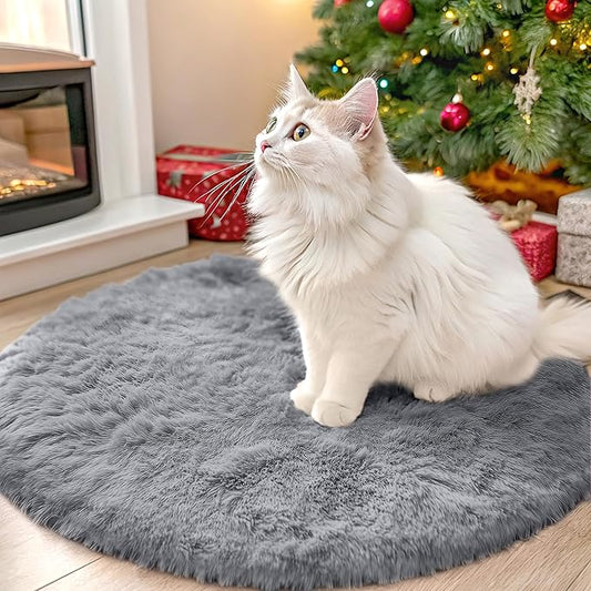 OLANLY Light Grey Round Rugs for Bedroom - Machine Washable, 2 ft Circle Area Rugs for Living Room, Soft and Fluffy Shaggy Carpet for Teen Girls and Boys, Nursery Rooms, Dorms, Home Decor Aesthetic