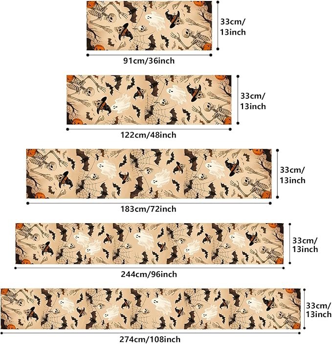 Halloween Table Runner with Ghosts, Bats & Skeletons, Table Decoration for Dining Party and Home Decor,36x13 inches
