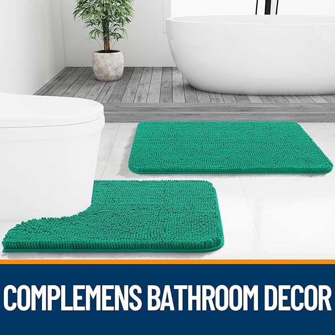 OLANLY Bathroom Rugs 44x24, Extra Soft Absorbent Chenille Bath Rugs, Rubber Backing Quick Dry, Machine Washable Bath Mats for Bathroom Floor, Tub and Shower, Home Decor Accessories, Emerald
