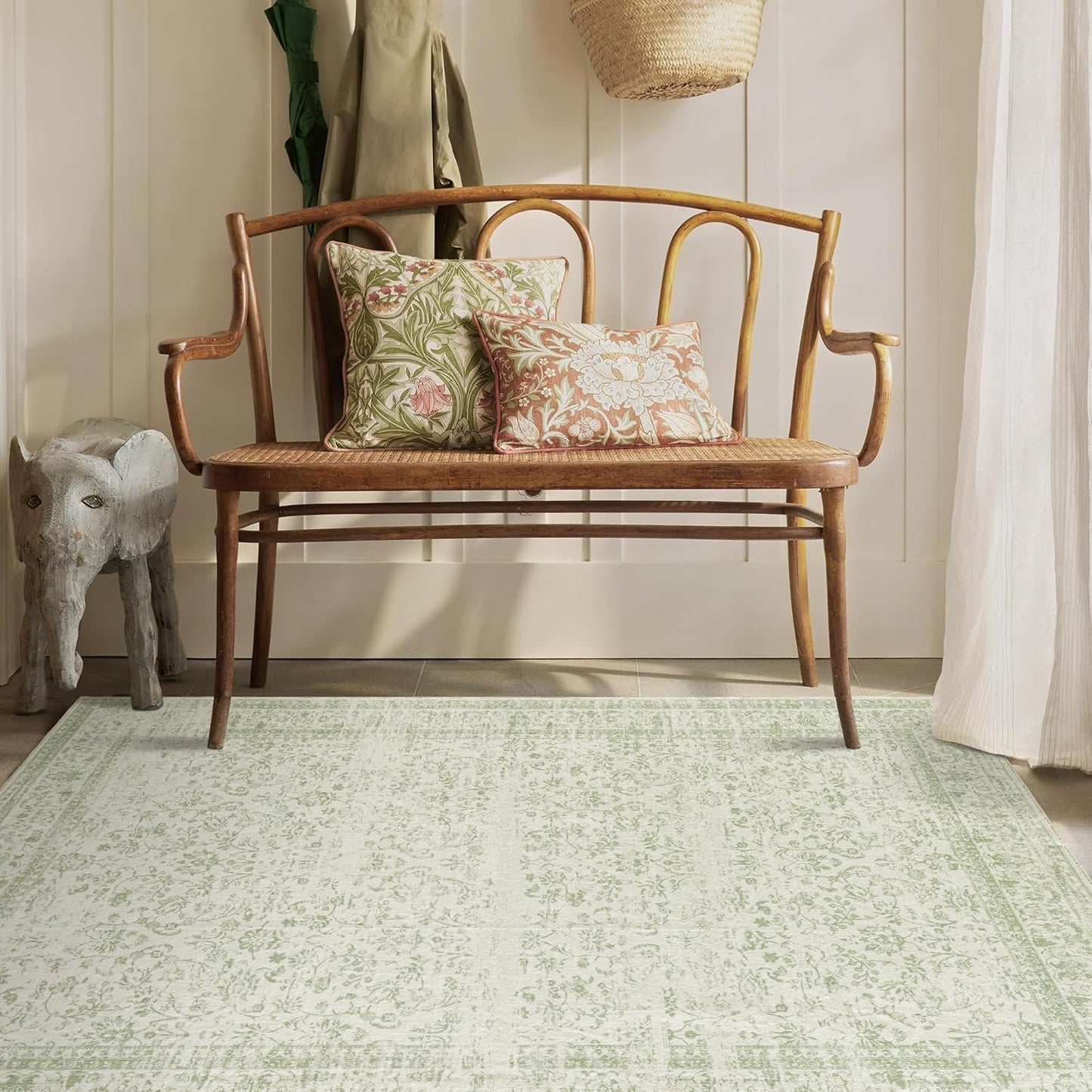 Sage Green Boho Front Door Mat for Indoor Entrance Washable Non Slip Cute Vintage Floral Aesthetic Area Rugs for Entryway Entry 4x6