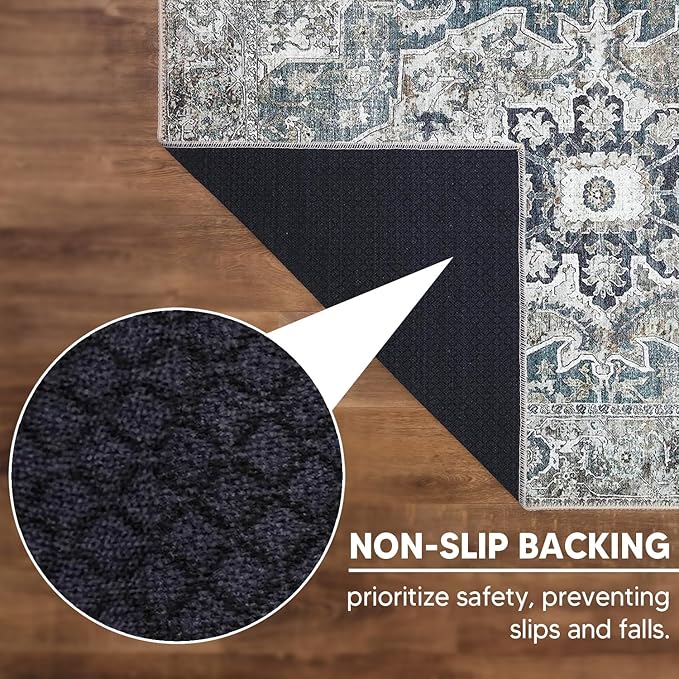 Keen Home Design 6x9 Rug - Machine Washable Area Rug with Non-Slip Backing, Ideal for Living Room, Dining Room, Bedroom - Vintage, Easy Clean, Durable, Low Pile - (6' x 9')