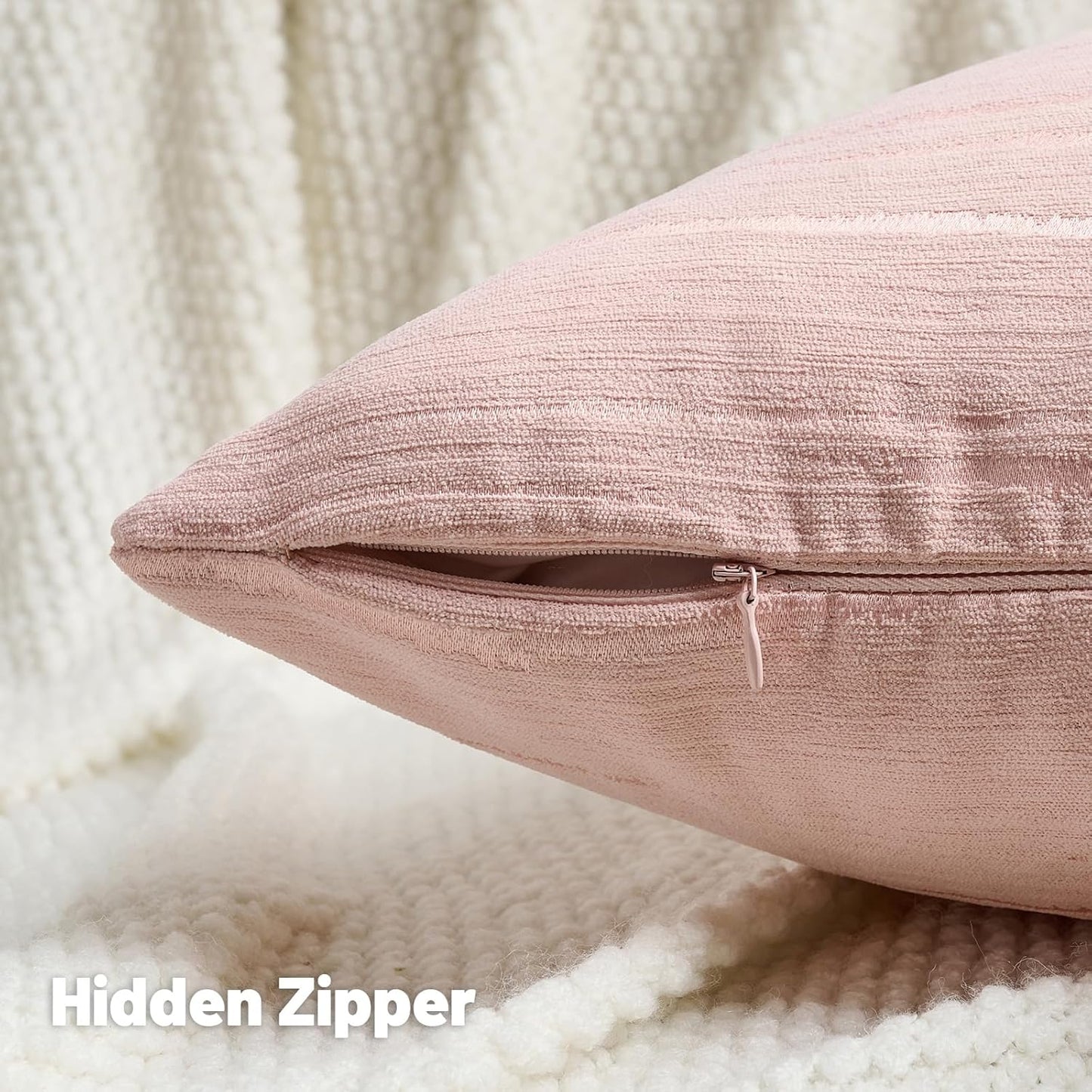 FUTEI Pink Chenille Decorative Throw Pillow Covers 24x24 Inch Set of 2,Soft Embossed Striped Textured European Cushion Case,Modern Home Decor for Couch Bed Living Room