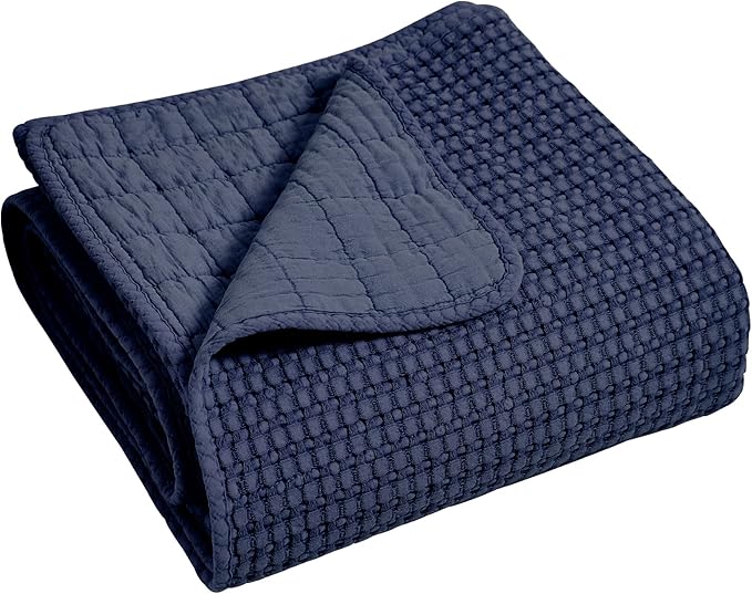 Levtex Home Mills Waffle Twin Bedspread Set (84x104in) with 1 Pillow Sham (26x20in) - Navy - 100% Cotton Twin Size Bedspread Set - Lightweight, Soft, Pre-Washed