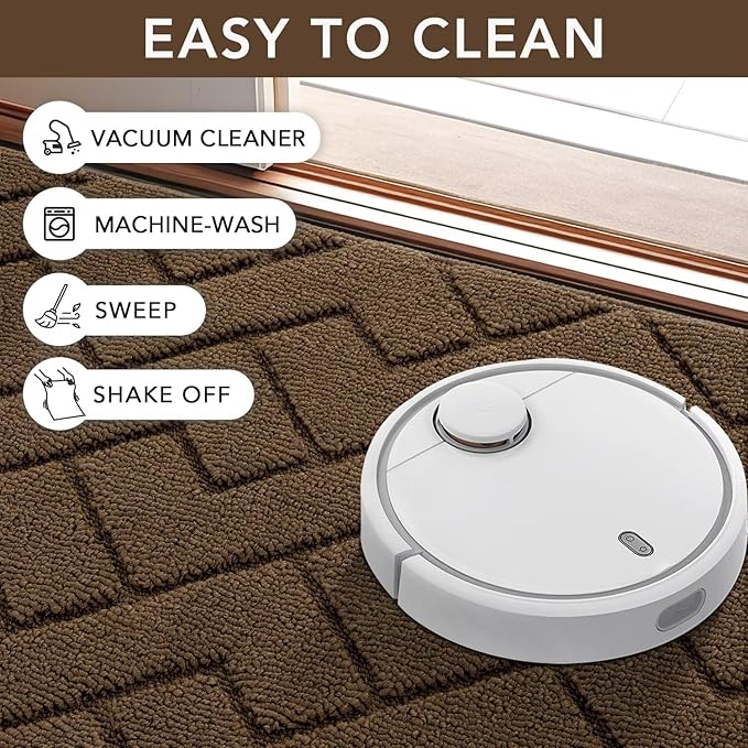 hicorfe Indoor Door Mat,Non Slip Door Mats,32"x48" Front Back Door Mat Rubber Backing,Absorbent Resist Dirt Entrance Inside Floor Mats for Entryway Washable Low-Profile(Dark Brown)