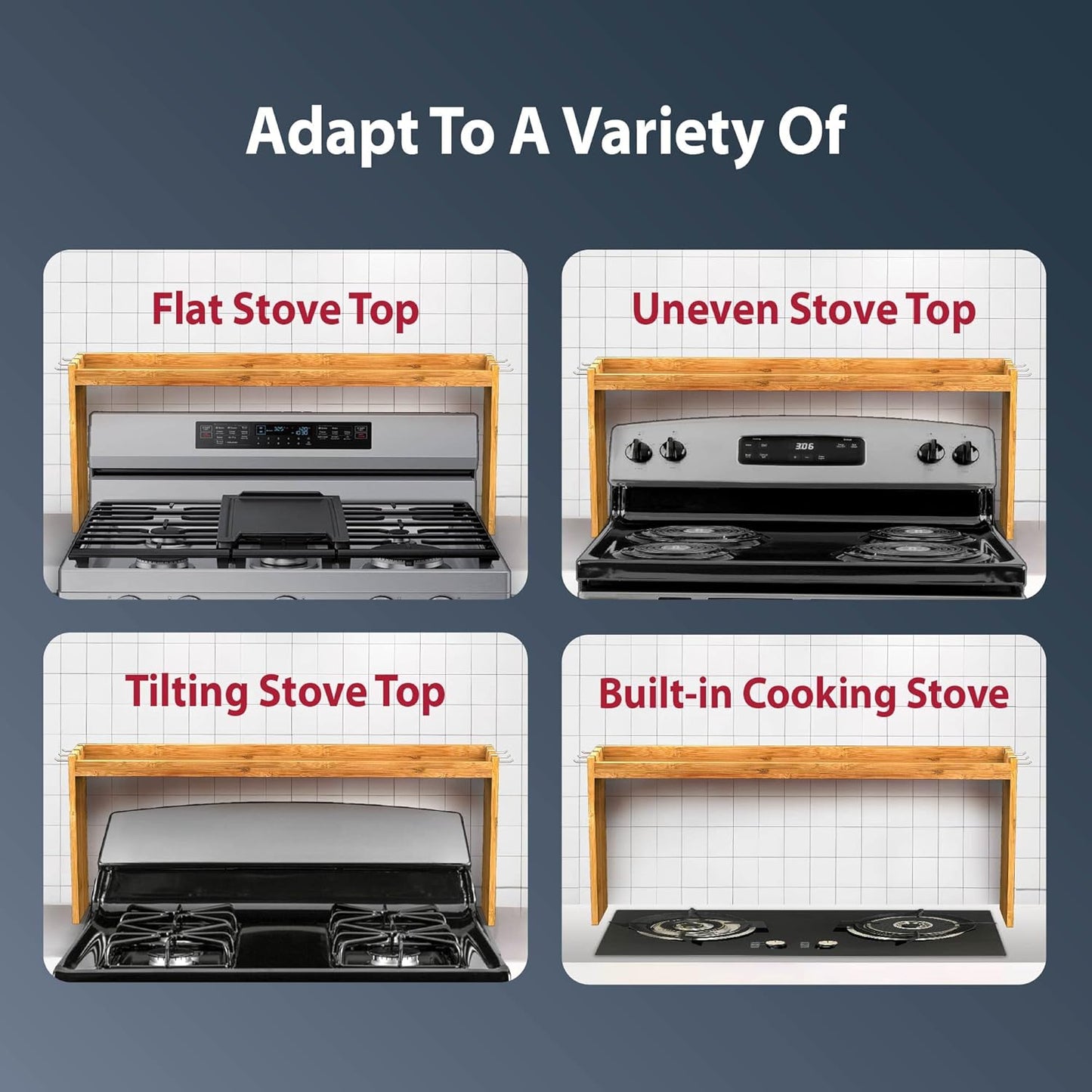 IIIOIIIA Bamboo Over The Stove Spice Shelf for Kitchen Storage, 31.5" Kitchen Spice Rack Organizer Stove Top Shelf with 6 Hooks, 11.4" Height Extra Storage Countertop, Easy to Assemble