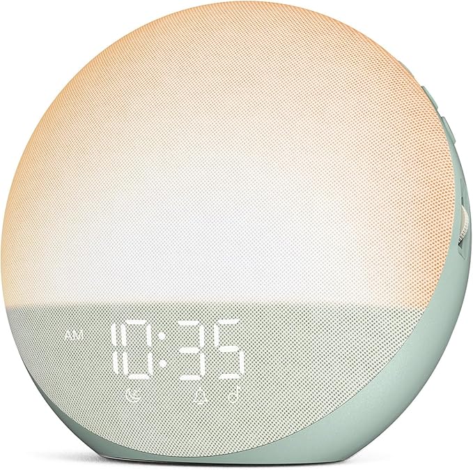 Sunrise Alarm Clock White Noise Machine: Natural Wake Up Light - Dimmable Clock with Bluetooth Speaker for Bedroom - 25 Sleep Sounds for Baby Adults Kids Sage Green