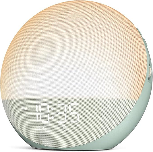 Sunrise Alarm Clock White Noise Machine: Natural Wake Up Light - Dimmable Clock with Bluetooth Speaker for Bedroom - 25 Sleep Sounds for Baby Adults Kids Sage Green