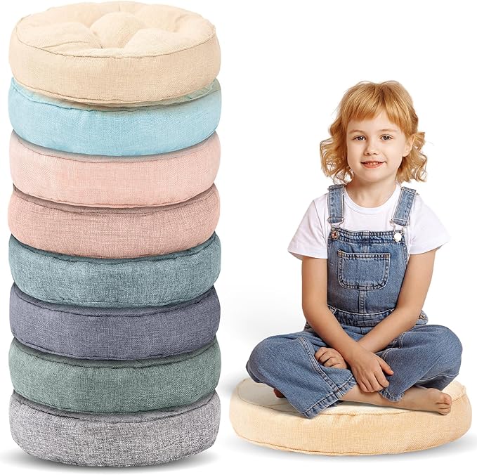 Juexica 8 Pcs Floor Cushions for Kids Floor Pillows Flexible Seating Cushions 3.5'' Thick Flexible Seating Classroom Furniture Meditation Seat Pillows for Home Nursery Yoga Decor(Morandi,Round)