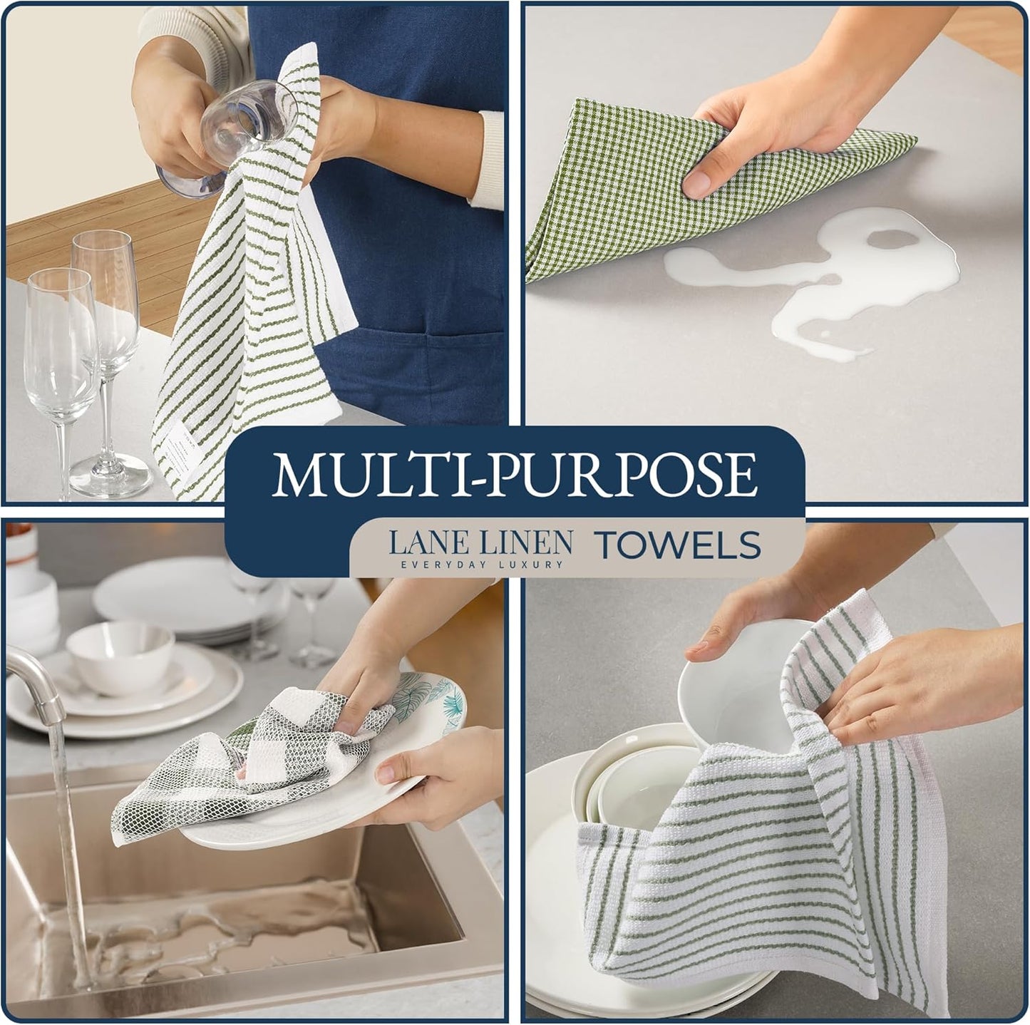 LANE LINEN Dish Towel and Dishcloth Set - 20 Pc Cotton Towels, Heat Resistant Kitchen Mitts and Pot Holders, Olive