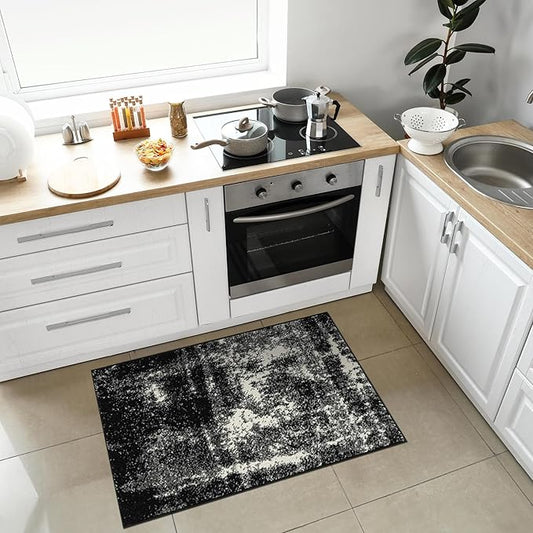 Keen Home Design Area Rugs - 2x3 Non-Shedding, Abstract Rugs for Kitchen, Living Room, Bedroom, Dining Room, Entryway - Size: 2' x 3', Abstract Black
