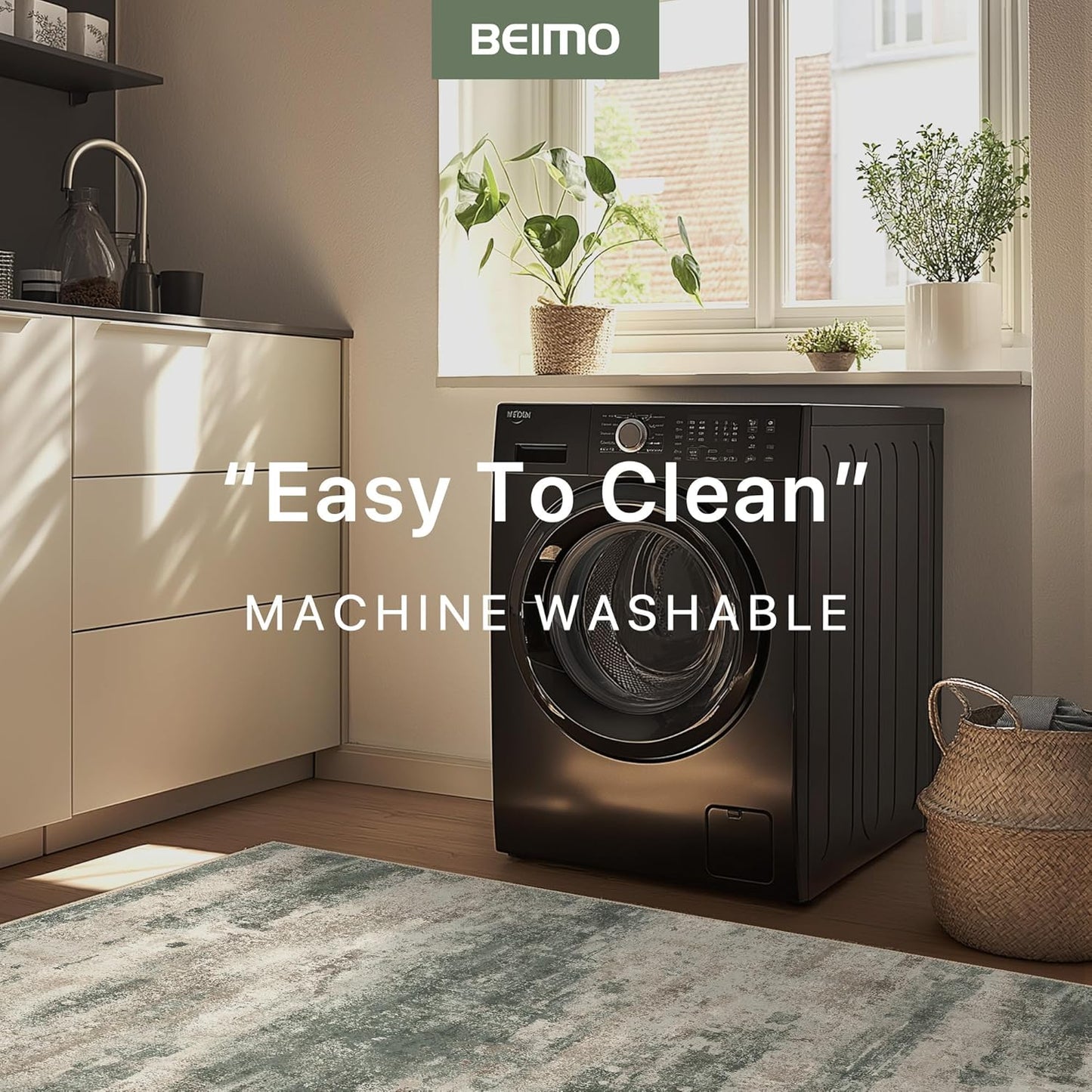 Runner Rug for Hallway Kitchen, 2x12 Machine Washable Runners Rug for Entryway, Soft Modern Abstract Throw Rugs, Low Pile Floor Cover with Non Slip Backing, Muted Green/Beige