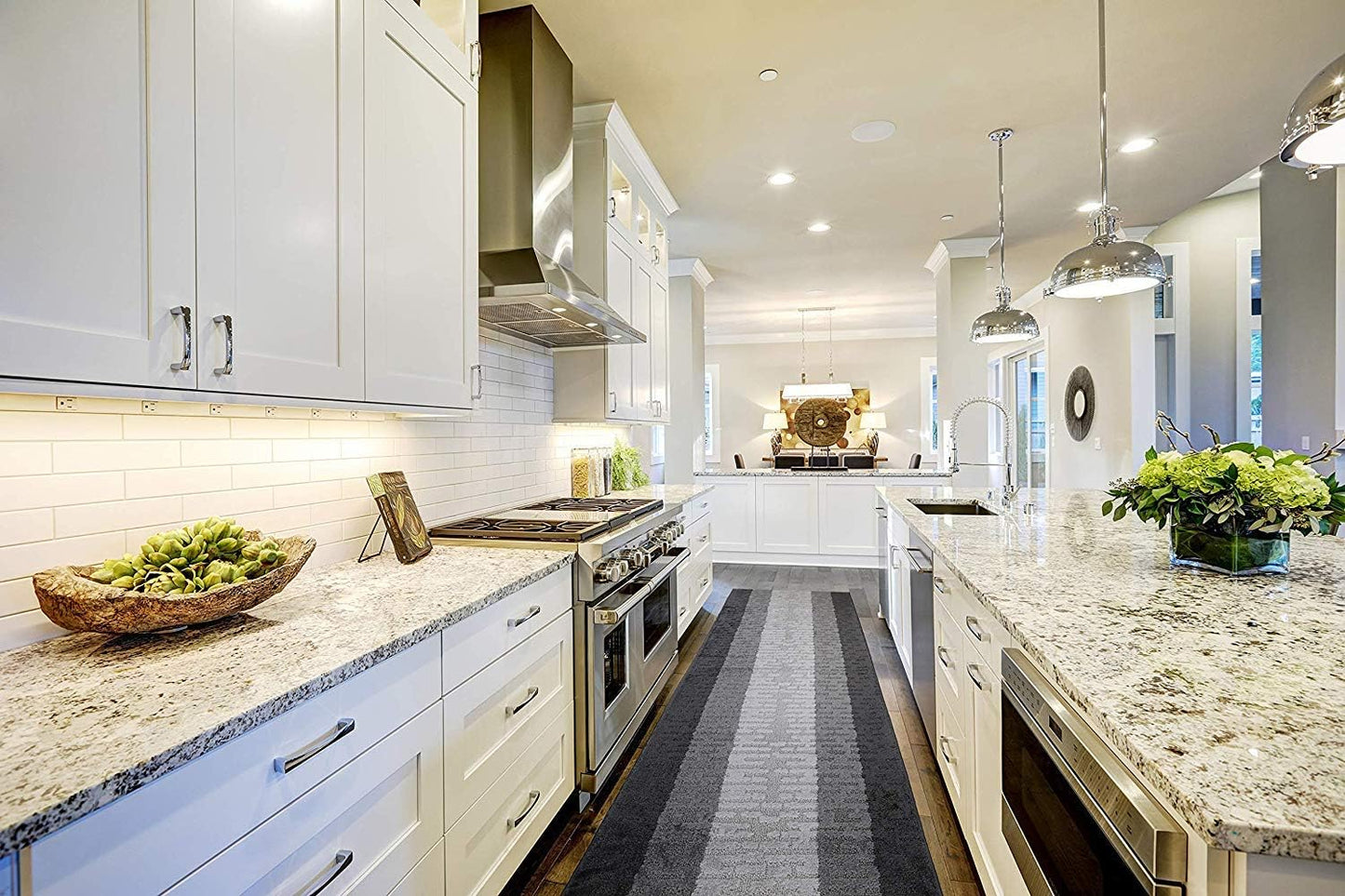 Custom Length Hallway Runner Rug,Slip Resistant,Abstract Anthracite, 26 Inch X 18 feet, Sold and Priced Per Foot