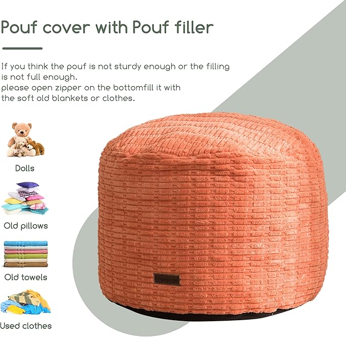 HIGOGOGO Pouf Ottoman Stuffed Round Modern Foam Filled Foot Rest Poufs for Living Room Chair Decorative 20 X 15 Inches Boho Relax Stool for Wedding Christmas Party, Coral Orange