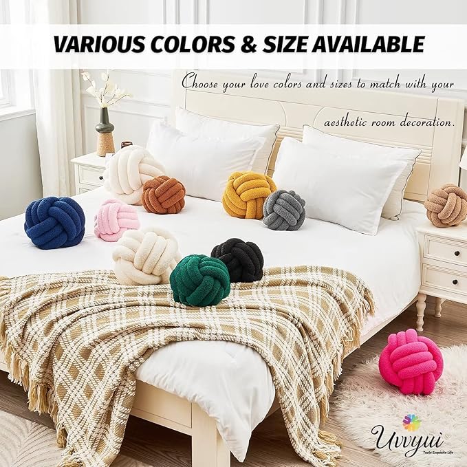 Uvvyui Knot Pillow Ball, Soft Home Decorative Pillows, Round Throw Pillow, Handmade Knotted Plush Pillow, Round Boucle Pillow Cushion (11 Inches Black)