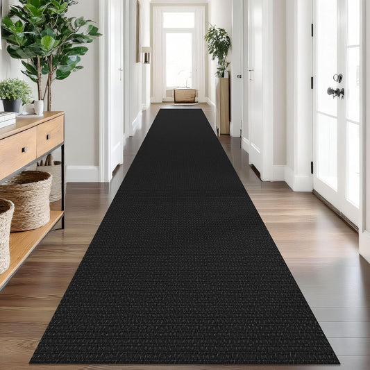 IOHOUZE Washable Exrea Long Hallway Runner Rug 3x18 Non Slip Rubber Backed Kitchen Runner Entryway Runner Indoor, Woven Rugs Floor Carpet for Kitchen Hall Entryway Stair, Black/Grey