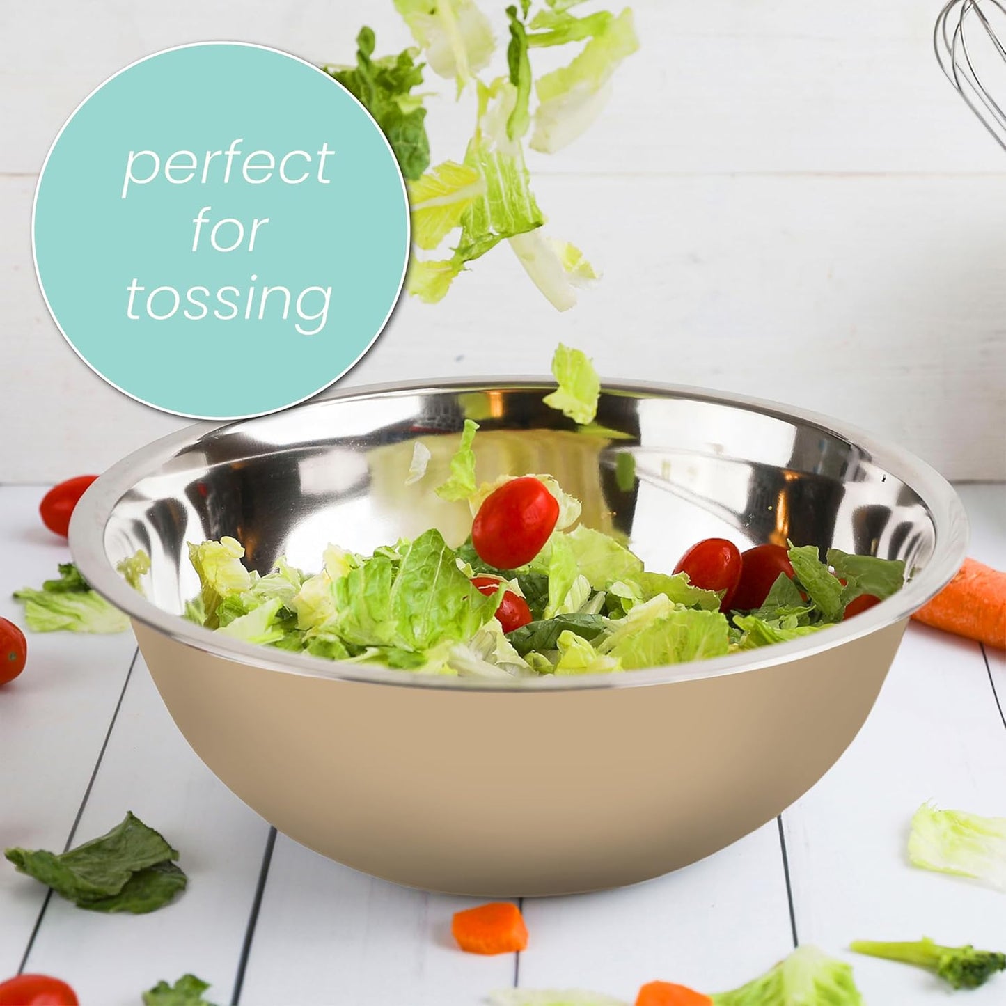 WHYSKO Meal Prep Stainless Steel Mixing Bowls Set, Home, Refrigerator, and Kitchen Food Storage Organizers | Ecofriendly, Reusable, Heavy Duty (Khaki)