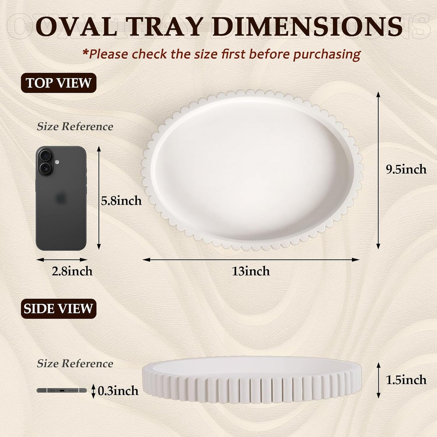 Oval Tray for Coffee Table Decor, 13" Concrete Tray, Table Centerpieces Decorative Trays for Home Decor, Modern Decorative Trays for Coffee Tables, Centerpiece Trays, White