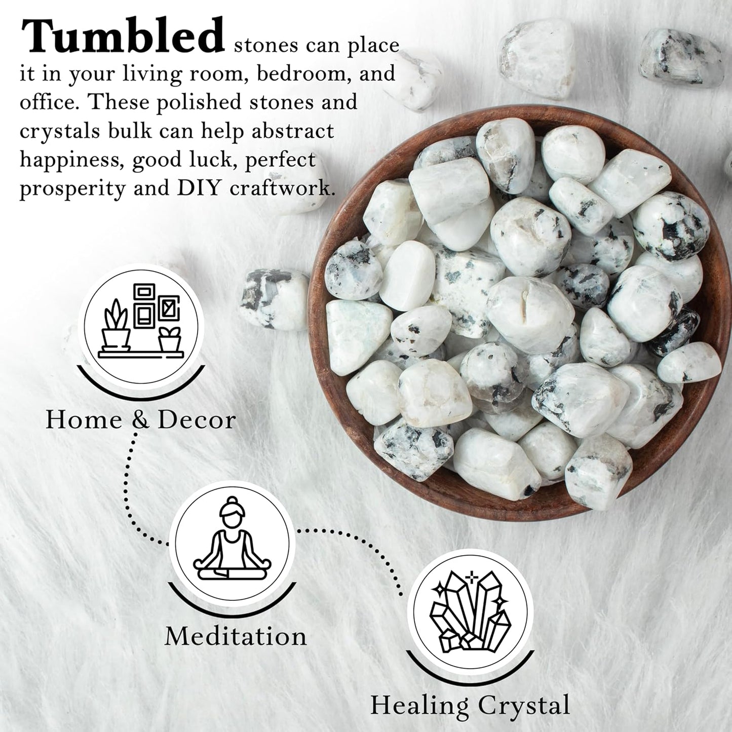 Crocon 1LB Rainbow moonstone tumbled stones and Crystals bulk 2000+ Carats natural Crystal Kit for Reiki Healing Crystal Polished, tumble stones, Chakra Balancing, Reiki Gift, Home Decor Size : 20mm