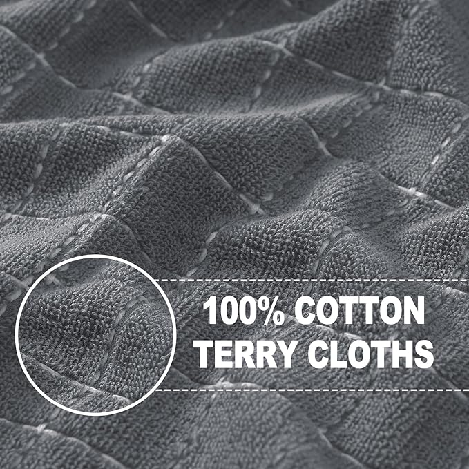 Homaxy 100% Cotton Terry Kitchen Towels(Grey, 13 x 28 inches), Checkered Designed, Soft and Super Absorbent Dish Towels, 8 Pack